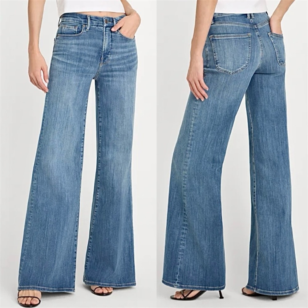 Good American 15 Indigo Denim Good‎ Waist Palazzo Jeans High Rise Wide Leg 90s